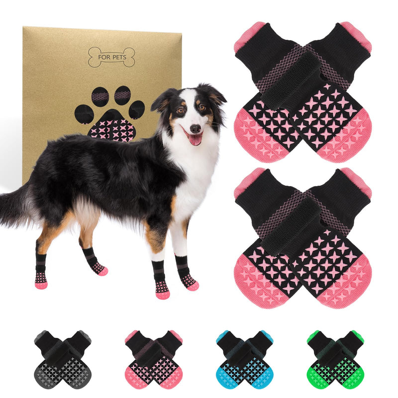 SCENEREAL Anti Slip Dog Socks to Prevent Licking Paws, Dog Booties & Paw Protectors for Hot Pavement Hardwood Floors, Traction Control for Small Medium Large Senior Dogs, Pink M - PawsPlanet Australia
