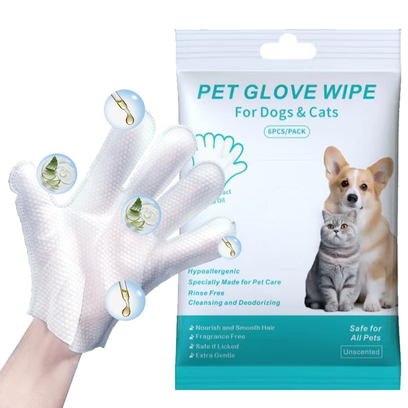 6PCS Unscented Extra Thick Pet Glove Wipes for Dogs & Cats, Dog Cat Washing Cleaning Gloves, Dog Grooming Bath Gloves for Daily Care and Traveling, Rinse Free 6 PCS - PawsPlanet Australia