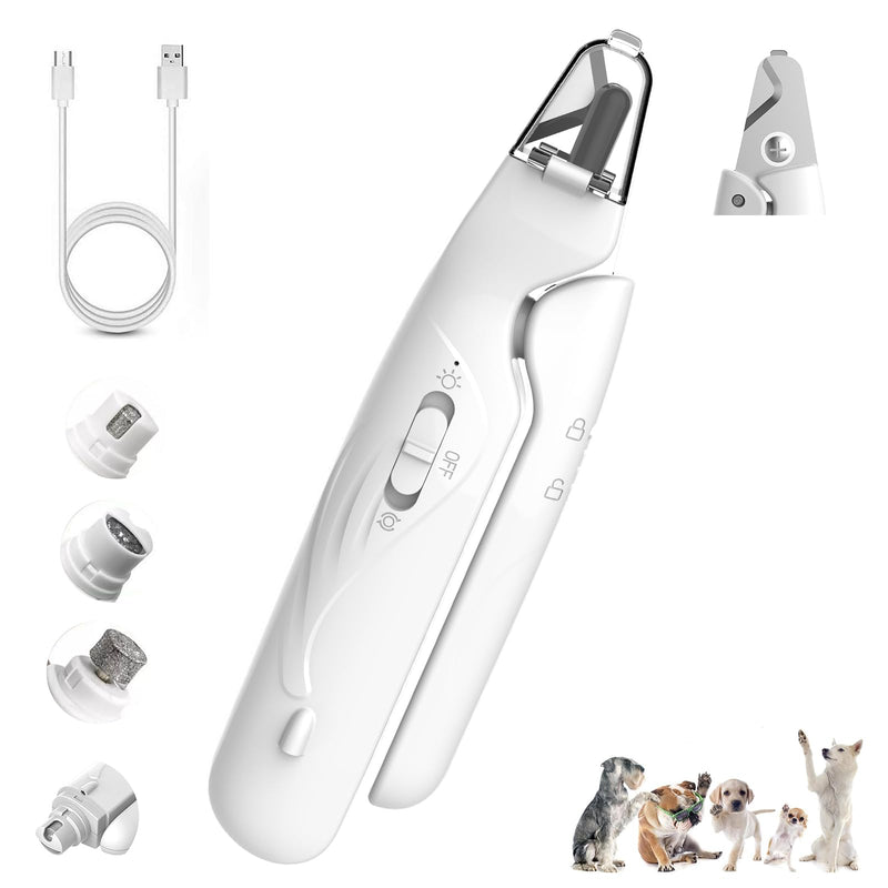 2-in-1 Dog Nail Grinder & Clipper - Ultra-Quiet USB Rechargeable Pet Nail Trimmer with LED Light, Multiple Sanding Ports, and Splash Guard for Small, Medium, & Large Dogs and Cats (White) - PawsPlanet Australia