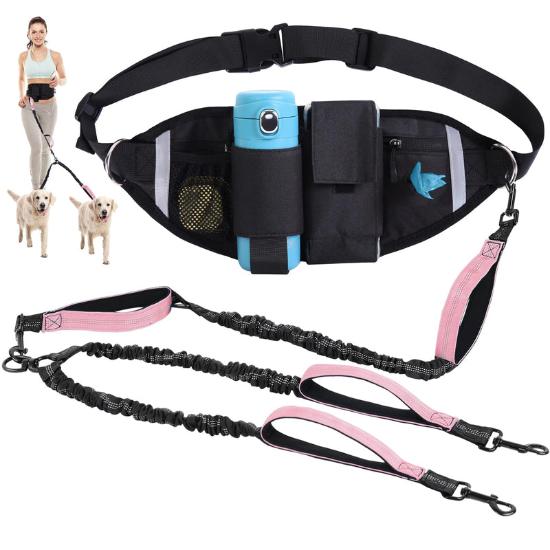 Hands Free Dog Leash with Adjustable Waist Belt, Double Waist Leash for Two Dog Walking Training Jogging, Double-Leashes for Two Large Dogs, Dual Padded Handles Pet Running-Leashes Hands Free(Pink) Pink For 2 Dog - PawsPlanet Australia