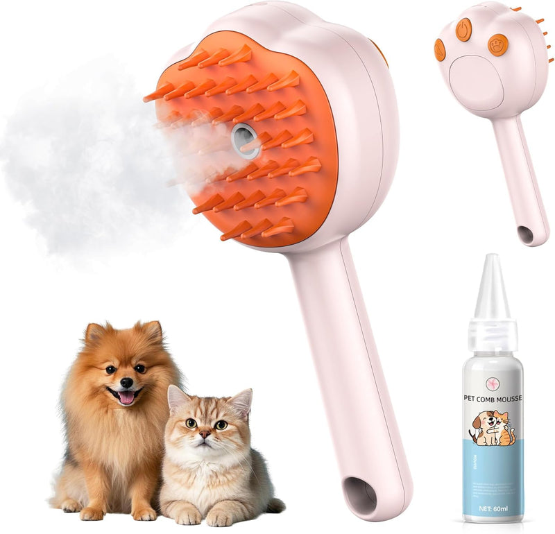 Steam Cat Brush, 6-in-1 Dog Brush Spritz Defur Comb with Pet Waterless Shampoo, Steamy Skin Friendly Deshedding Grooming Tool, Suitable for Shedding & Haired Pets, Pet Supplies Accessories, Pink Pink, Shampoo - PawsPlanet Australia
