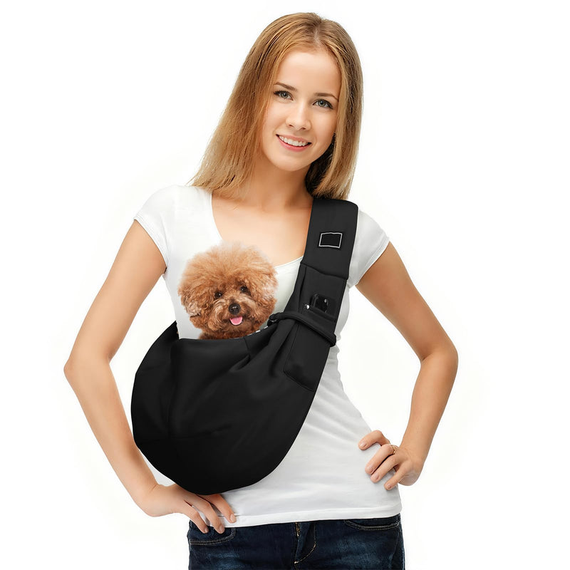 Hands-Free Dog Sling Carrier for Small Pets (5-15 lbs) - Adjustable Ergonomic Chest Carrier, Anti-Slip Design with Breathable Mesh - Reduce Back Pain & Pet Anxiety (Black) Black - PawsPlanet Australia