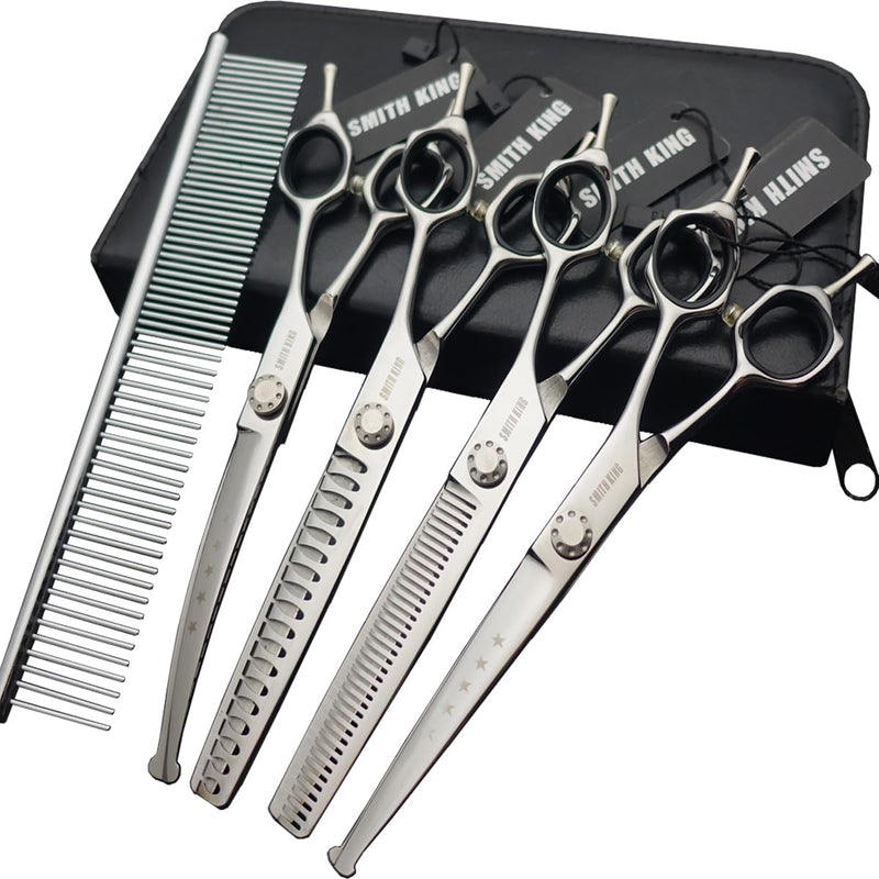 7 inches Safe Dog Grooming Scissors Set with Round Tip,Straight & Thinning & Curved Shears Set with comb for Dog & Cat Grooming human hair cutting (Black 4 in 1 with comb) Black 4 in 1 With Comb - PawsPlanet Australia