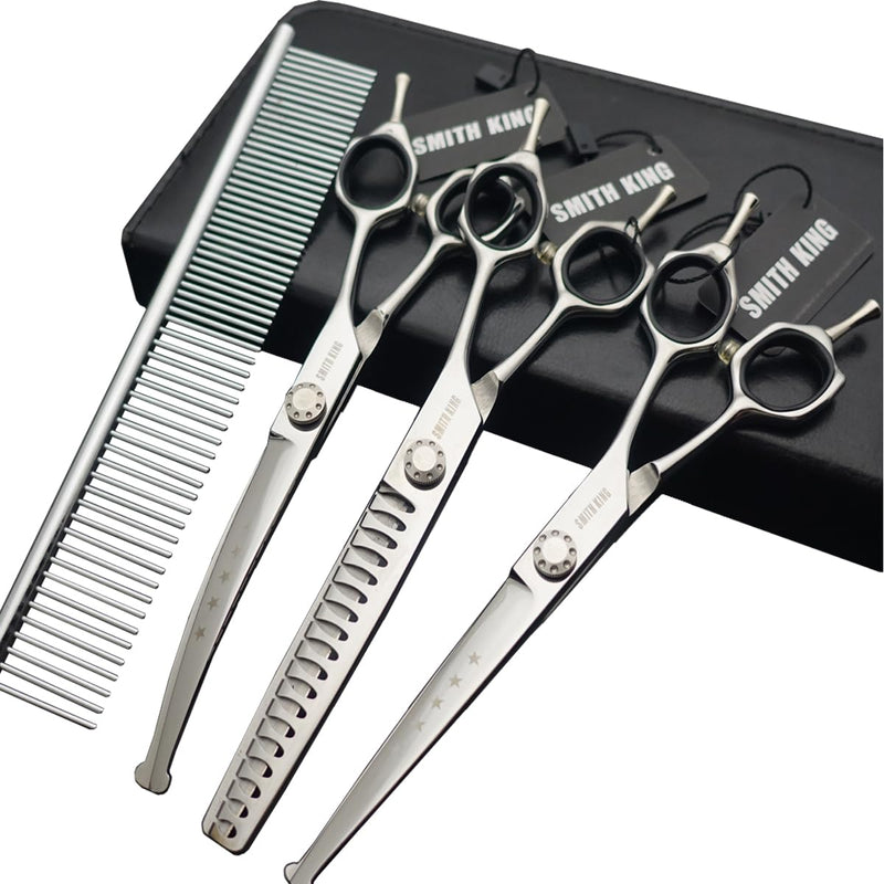 7 inches Safe Dog Grooming Scissors Set with Round Tip,Straight & Thinning & Curved Shears Set with comb for Dog & Cat Grooming (Black 3 in 1 with comb) Black 3 in 1 With Comb - PawsPlanet Australia