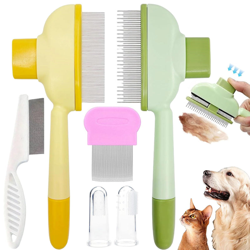 6 Pack Flea Comb for Cats & Dogs - Self Cleaning Pet Comb Grooming Brush with Long & Short Stainless Steel Teeth for Shedding Pet Hair Removal Comb with Pets Toothbrush Finger Brushes (1set) 1set - PawsPlanet Australia