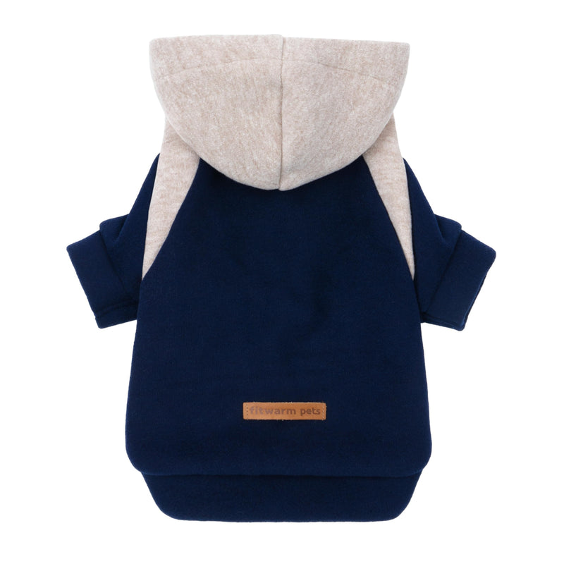Fitwarm Color Block Dog Hoodie Sweater, Winter Clothes for Small Dogs Boy Girl, Lightweight Pet Sweatshirt, Midnight Blue, Beige, XL X-Large - PawsPlanet Australia