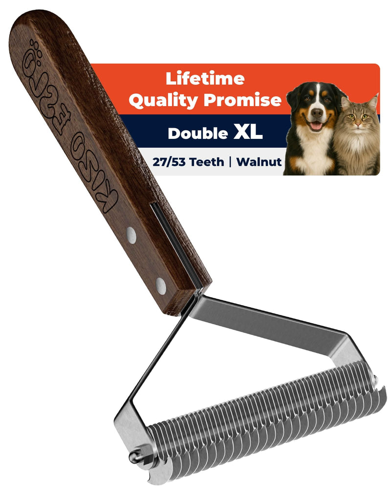 Extra Large 2-Sided Dog Brush For Shedding Undercoat Rake for Dogs & Cats, Remove Mats, Dematting Comb,Gentle Grooming Brush for German Shepherds Medium to Long-Haired Pets(Premium Walnut Handle) XL Pro - Walnut - PawsPlanet Australia