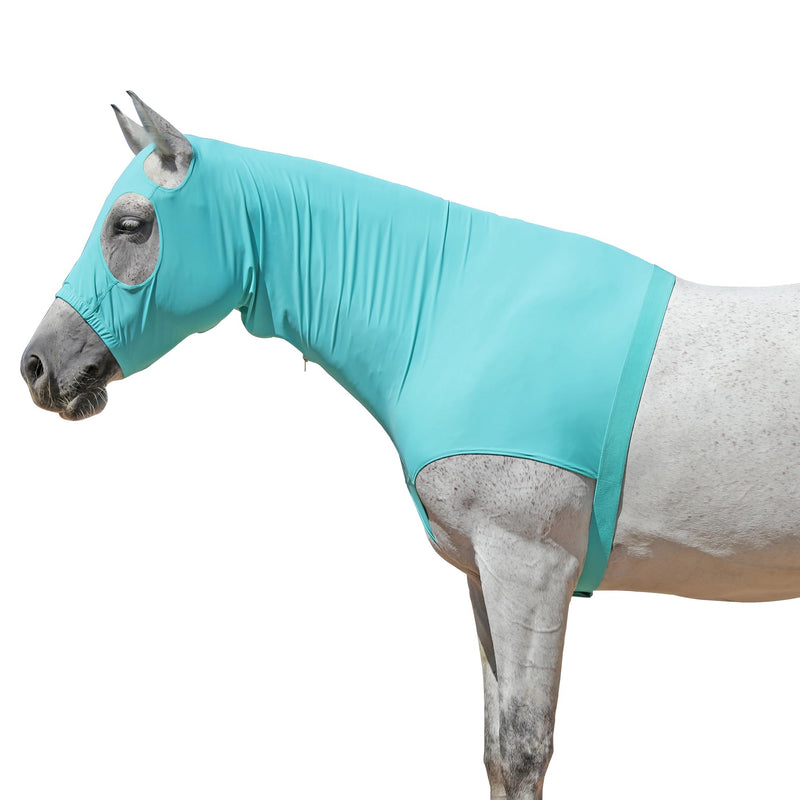 Horse Slinky Hood with Zipper, Stretch Spandex Sleazy Hood for Mane Protection, Breathable Horse Neck Cover for Show Prep, Braids Saver, Sleek Grooming Under Blanket Use Turquoise Large - PawsPlanet Australia