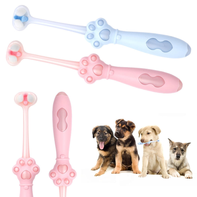 3-Sided Dog Toothbrush, 2 Pack Puppy Toothbrushes, Ultra Soft Dog Teeth Cleaning kit, Pet Dental Oral Care, Dogs Toothbrush Kit for Small and Medium Dogs (Pink, Blue) - PawsPlanet Australia