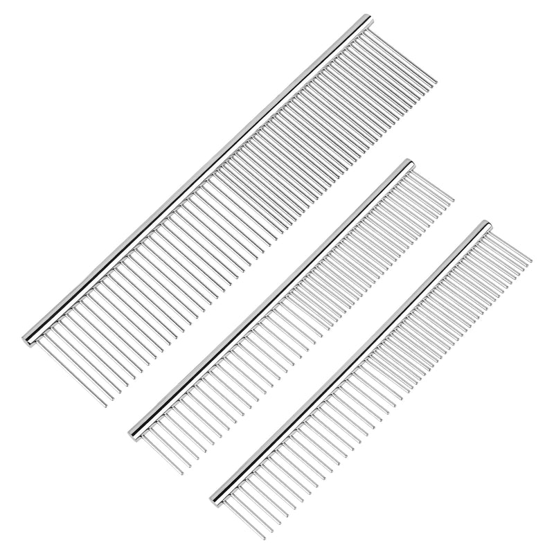 BEVTEE Dog Combs for Grooming Matting, 3 Pack Metal Comb for Pet Cat Greyhound Poodle Doodle, Removing Tangles & Knots, 6.3"/7.4" - PawsPlanet Australia
