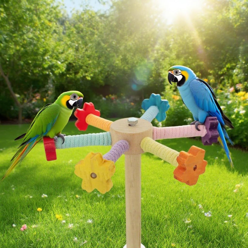 Flower Bird Stand Perch Toy, Interactive Spinning Parakeet Toys, Wooden Exercise Wheel Parrot Toy, Colorful Enrichment Cockatiel Toy for Birds Cage, Bird Cage Accessories Perch Toys for Budgies - PawsPlanet Australia