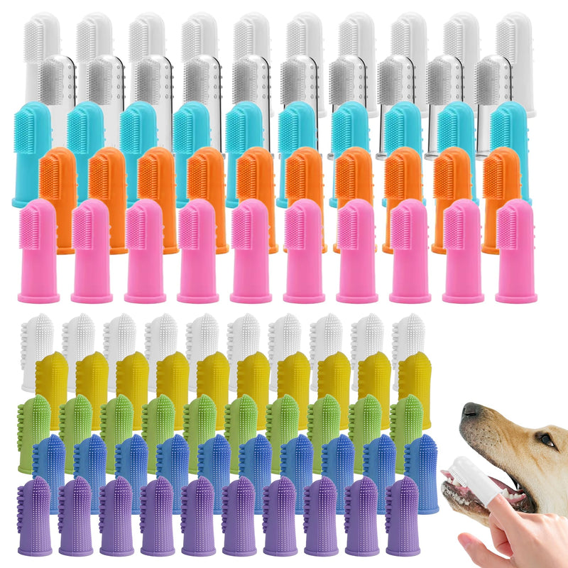 100 Pcs Dog Toothbrush Soft Finger Brushes Pet Finger Toothbrush Easy Teeth Cleaning Dog Tooth Brush Oral Care Pet Dental Brush Cleaning for Small Cats and Puppy Dental Care (2 styles, Multicolor) - PawsPlanet Australia