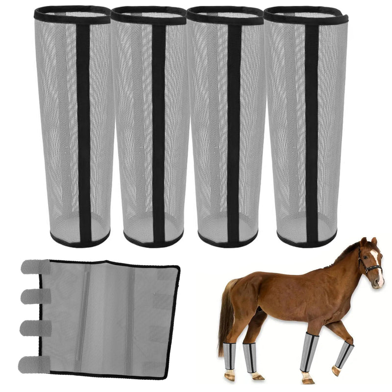 Mesh Horse Fly Boots - 4PCS Loose Fitting Horse Flyproof Boot, Protective Breathable Leg Wrap Leggings, Reduces Stress Leg Fatigue Equine Protection for Preventing Flies Mosquitoes Bites (Grey) Grey - PawsPlanet Australia