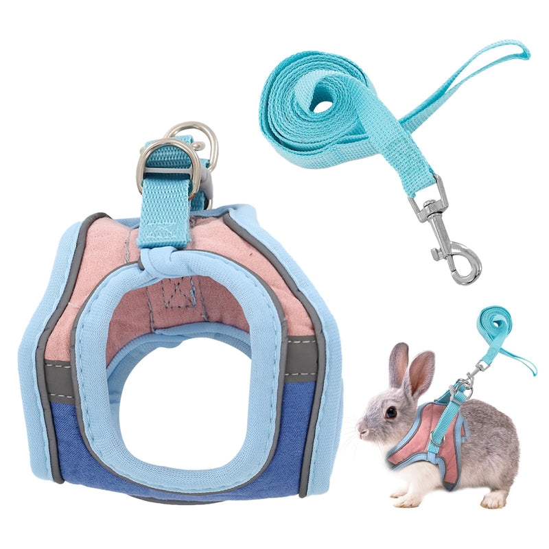 Bunny Harness and Leash Set, Rabbit Leash and Harness Set Escape Proof, Reflective Strips Jacket for Small Rabbit, Puppy, Kitten (Pink and Blue, S) - PawsPlanet Australia
