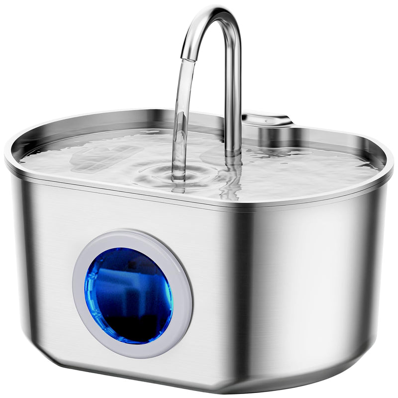 Cat Water Fountain Stainless Steel: 74oz/2.2L Cat Fountain for Drinking- Pet Water Fountain Inside - Automatic Dog Watering Dispenser Bowl - Pet Feeding & Watering Supplies - Water Level Window 74oz Cat Fountain + 1 Filter - PawsPlanet Australia