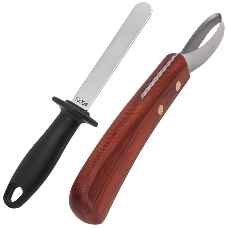 2 Pcs Professional Farrier Hoof Trimming Kit, Curved Knife, Dual Grit Diamond Sharpening Rod, Ergonomic Handle for Livestock Care, Long-Lasting Tools - PawsPlanet Australia