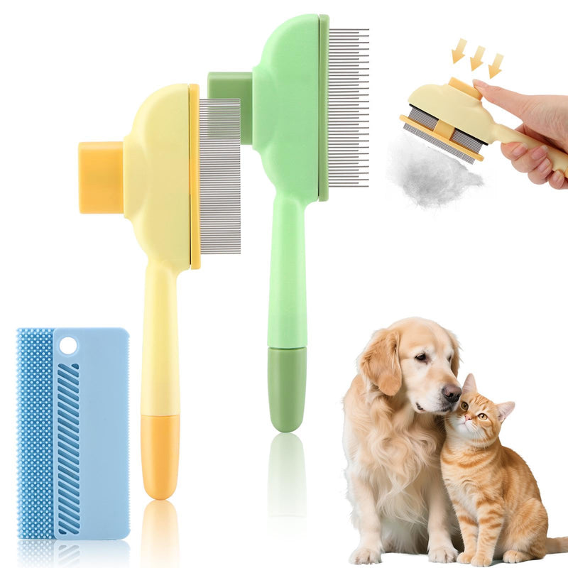 Pet Comb for Dogs Cats Brush, Flea Comb with Long Short Stainless Steel, Self-Cleaning Pet Brush for Shedding - PawsPlanet Australia
