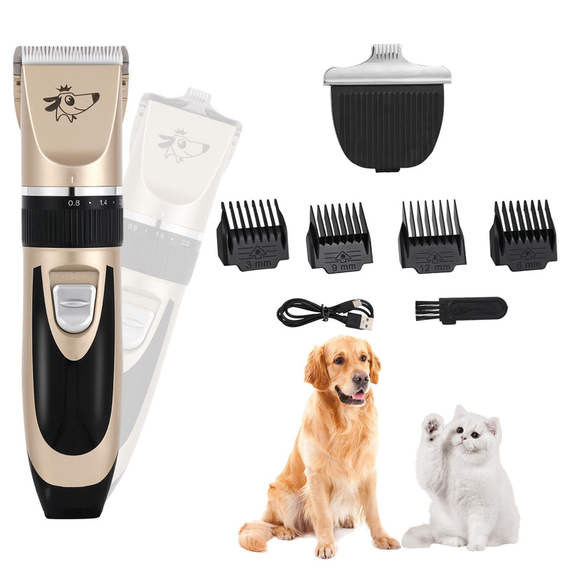 Aovdy Dog Clippers Grooming Kit Dog Shaver Clippers Hair and Paw Electric Cleaning Hair Clippers Set for Dogs Cats Rabbit (Gold, Limit Combs Set+Foot Shaving Blade) Gold - PawsPlanet Australia