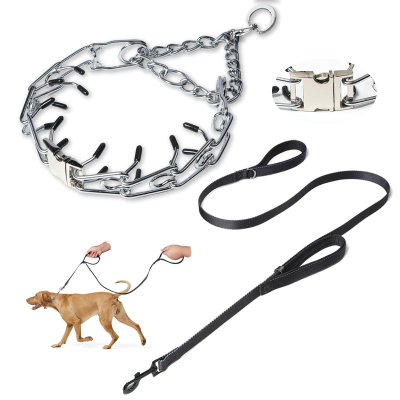 Prong Collar for Dogs,Dog Training Collar with One Professional Training Leash,Adjustable Pinch Collar with Quick Release Metal Buckle, No Pull Choke Collar for Small Medium Large Dogs?Silver, S?. S (Neck?13?-18??2.25mm )