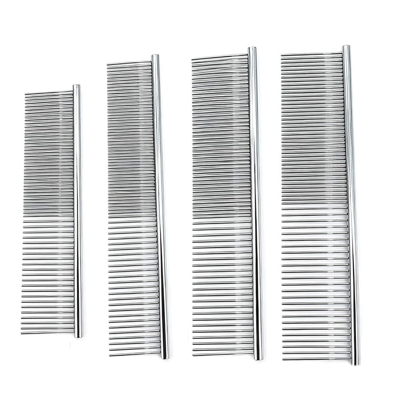 Metal Comb for Dogs - Stainless Steel Dog Grooming Comb Set, 4 Pack Pets Flea Remova Tool - 6.3IN/7.4IN 4 Pcs - PawsPlanet Australia