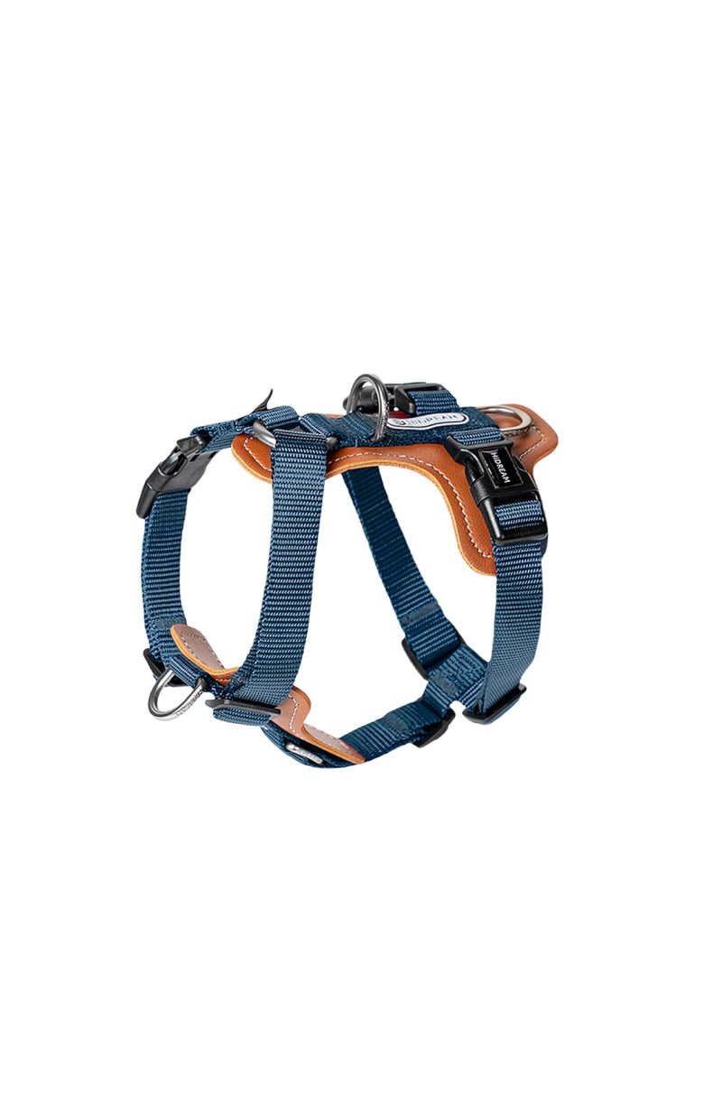 Nylon Vegan Leather Adjustable H-Shape Dog Harness (Dark Blue, L) Dark Blue - PawsPlanet Australia