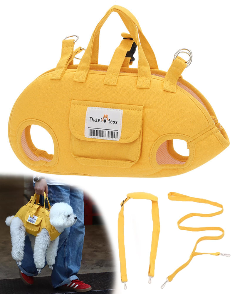 Dog Carry Sling, Full Body Sling with Handle, Hands Free Shoulder Carrier for Senior Dogs Joint Injuries, Joint Injuries, Up and Down Stairs (Yellow,M, 8.8~14.3 lbs) Yellow-M - PawsPlanet Australia