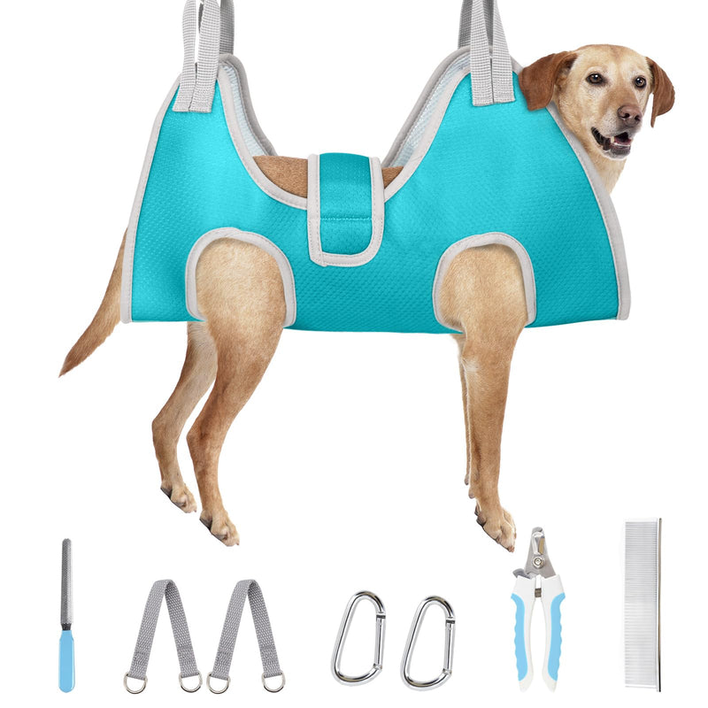 Supet Dog Grooming Hammock for Large Dogs, Dog Hanging Harness for Nail Trimming Doorframe, Pet Holder Restraint for Clipping Nails, Pet Hoist Sling for Cutting Nails at Home (Blue XL) XL（ Legs Spacing：10.8"-19.5" / Max W：85lB ） Blue - PawsPlanet Australia