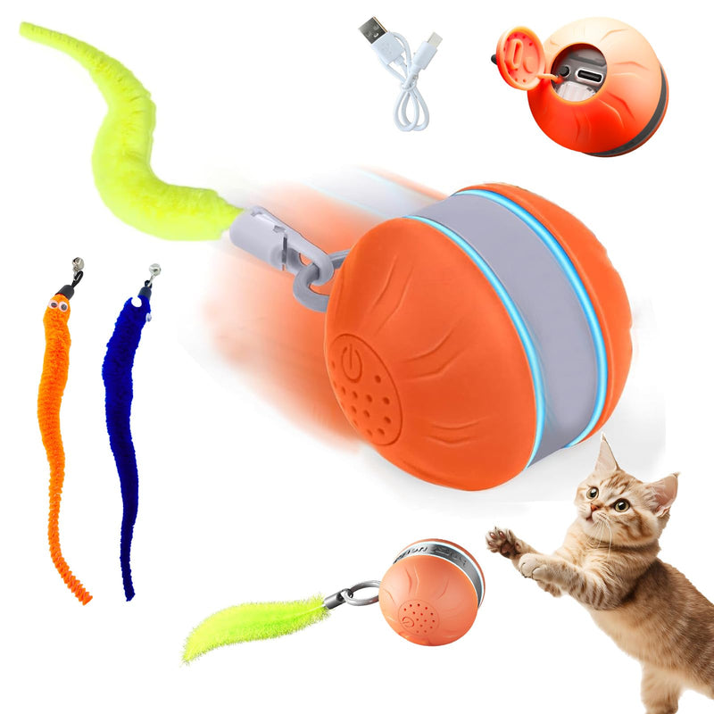 Speedy 2.0 Tail Interactive Cat Toys for Bored Indoor Adult Cats with 3 Tails,Automatic Cat Toy Ball Self Moving Chirping,Smart Kitten Rechargeable Cat Ball for Enrichment Exercise Essentials(Orange) Orange - PawsPlanet Australia