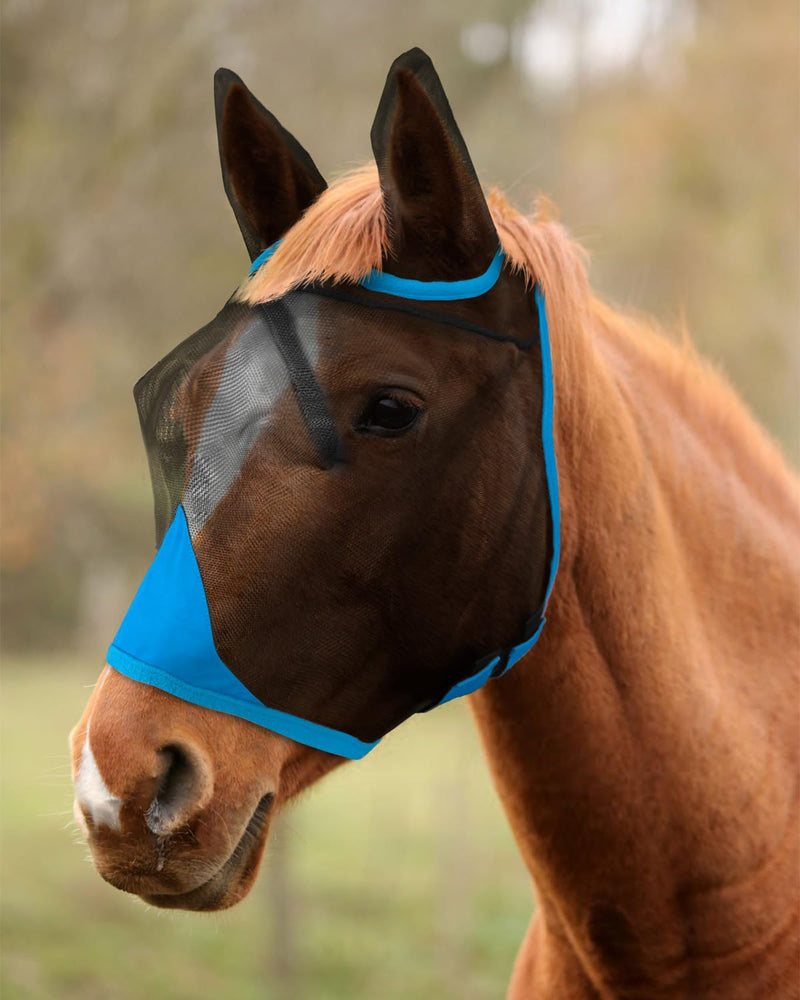 Hilltown Adjustable Fly Mask for Horse with Ears - UV-Block, Large Eye Space, Breathable, Built to Last, Comfort Fit - Horse Fly Mask for Daily Stable, Hot Weather Riding & Competition - X-Full, Blue - PawsPlanet Australia