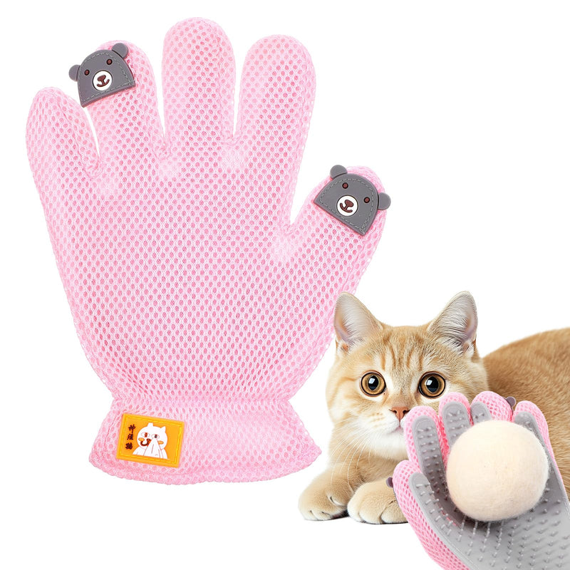 2 in 1 Pet Grooming Glove for Cats & Dogs, Efficient Deshedding Brush Pet Long Short Fur Removal Glove, Gentle Massaging Puppy Kitten Bathing Grooming Brush Tool, Easy Clean Floating Hair Mitt Pink - PawsPlanet Australia