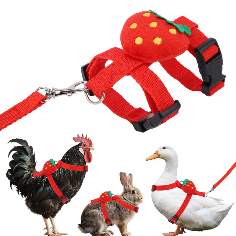 Duck Harness Leash, Duck Leash and Harness Set Cute Strawberry Design Adjustable Pet Walking Rope for Chicken Puppy Bunny Small Animals (S) S - PawsPlanet Australia