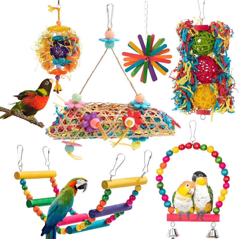 6pcs Parakeet Toy Cockatiel Toys Swing Hanging, Parrot Chewing Shredding Foraging Bird Toys with Rope Perch for Parakeets, Lovebirds, Conures, Cockatiels, Budgies - PawsPlanet Australia