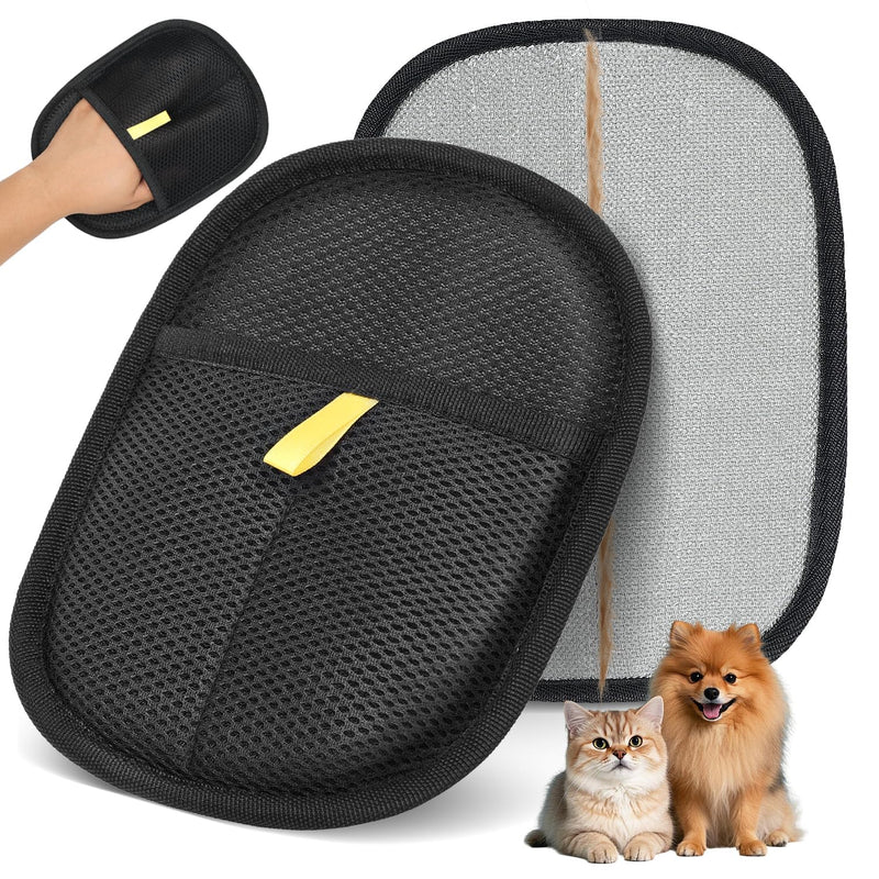 Pet Hair Removal Gloves, 2 Packs Reusable Electrostatic Pet Fur Remover Mitt, Washable Shedding Brush Glove for Dog Cat, Multi Surface Lint & Fur Cleaning Tool for Furniture, Car & Carpet 2pack black L - PawsPlanet Australia