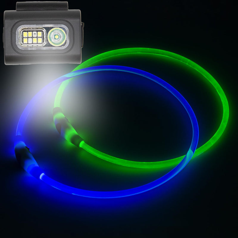 2-Pack Dog Light Up Collar – 2 Rechargeable LED Collars+1 Running Light, Glow in The Night Necklace for Walking&Camping, Reflective&Waterproof, Safety for Dogs,Cats (Blue + Green) Blue + Green - PawsPlanet Australia