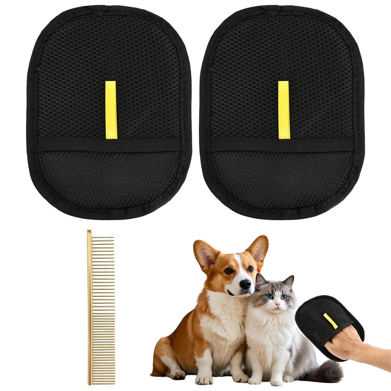 2pcs Cat&Dog Pet Hair Removal Gloves with 1Pcs Gold Medium-Sized Comb Pet Grooming Electrostatic Gloves Cat&Dog Hair for Sofa Clothing Curtain Carpet - PawsPlanet Australia