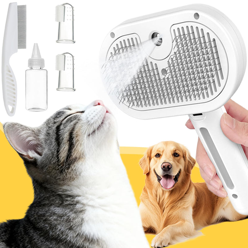 Cat Steam Brush, Pet Steam Brush for Dog & Cat, 3 in 1 Anti-Static Self Cleaning Spray Comb for Cats Dogs Small Animals Long Short Haired White - PawsPlanet Australia