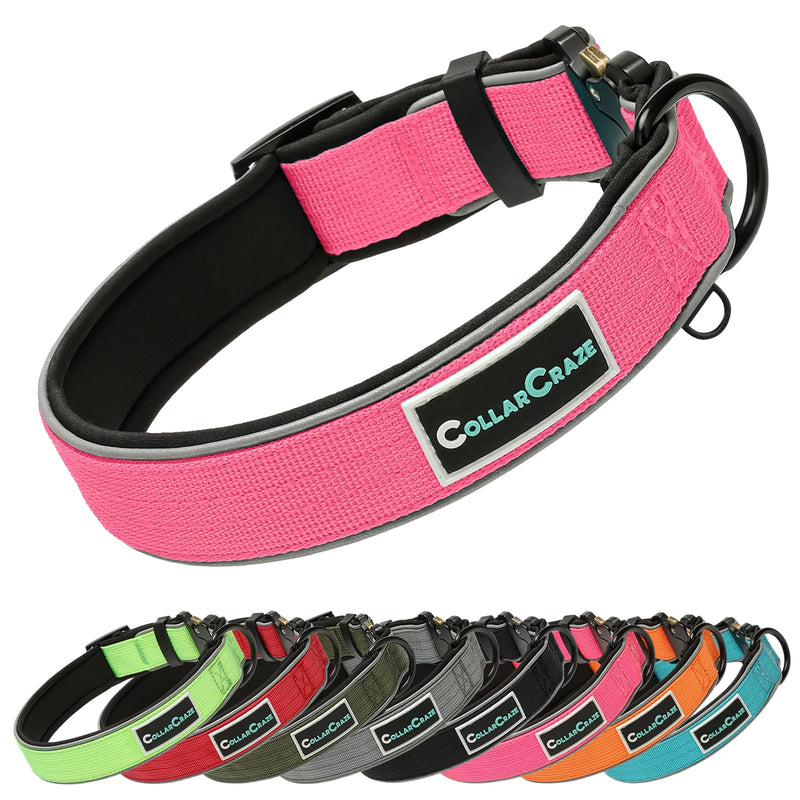 Dog Collar for Small Medium Large Dogs, Reflective, Adjustable Heavy Duty Dog Collar, Soft Neoprene Padded Comfortable for Walking (Pink, L) Pink - PawsPlanet Australia