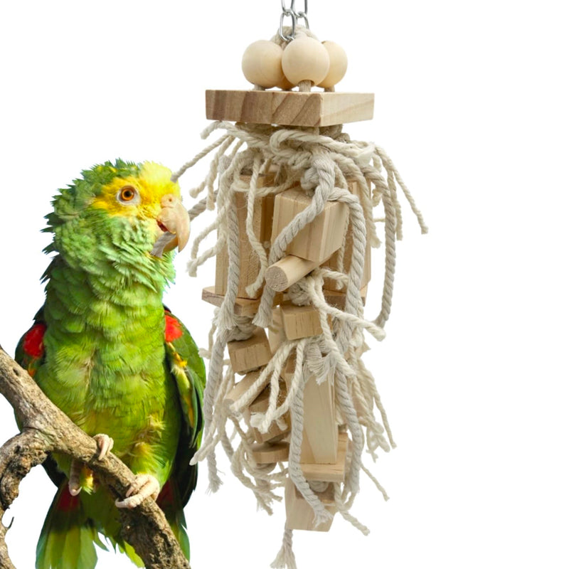 Bird Block Knots Tearing Toy- 17 inch Dye-Free Natural Wooden Parrot Chewing Toy for Medium and Large Parrots, Conures, Cockatiels, African Greys, Cockatoos, Quakers and AmazonParrots - PawsPlanet Australia