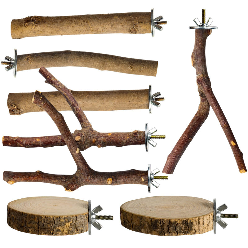 8 Pack Natural Wood Bird Perches, Parrot Perch Stand Bird Cage Accessories for Budgerigar Cockatiels, Conures, Lovebirds M