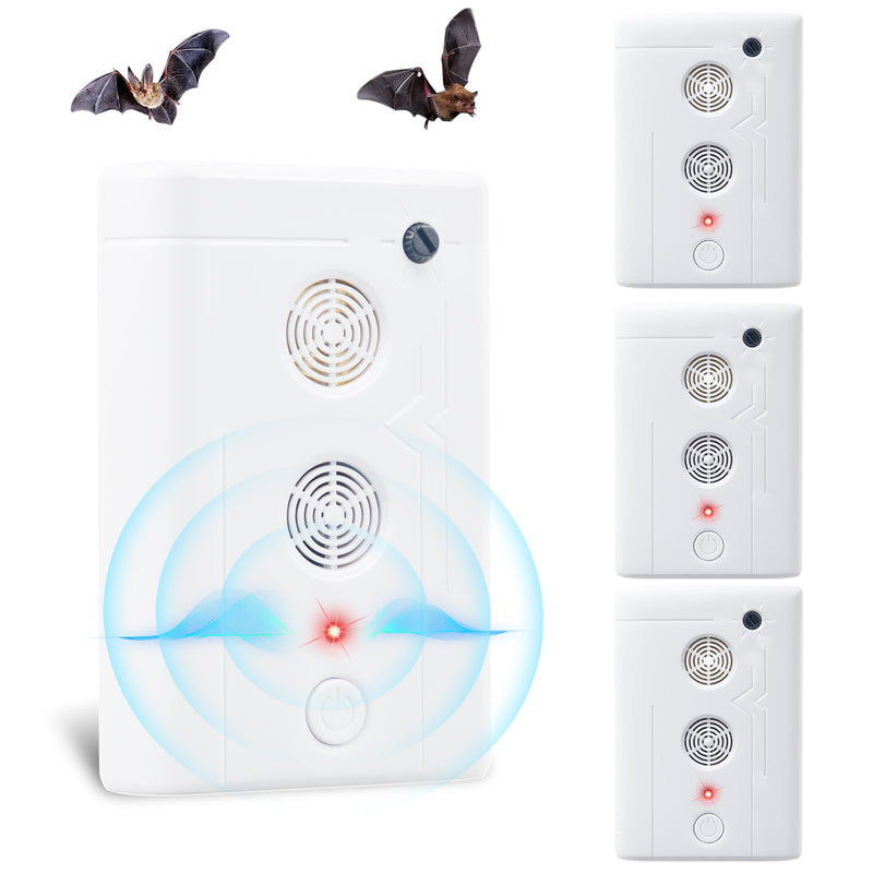 4 Pack Upgraded Bat Repellent Deterrent Devices for Attic, Ultrasonic Bat Repellent for Indoor Use, Plug in Bats Deterrent System Keeps Bats Away from Attics, Farms and Warehouses White 4