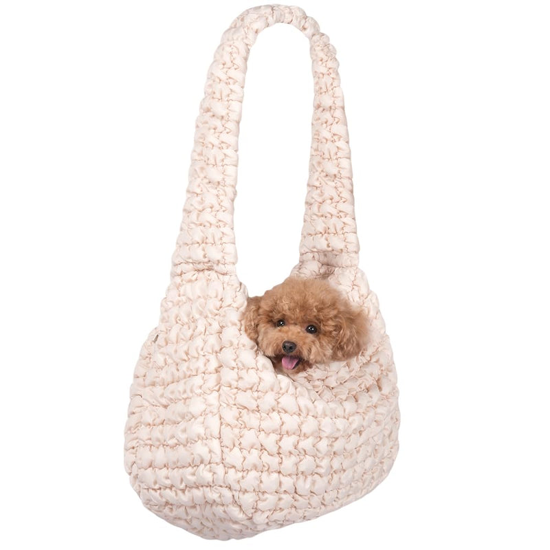 Fashion Quilted Pet Sling Carrier for Small Dogs with Tether Large Puffer Hobo Bag Padding Shoulder Bag for Puppy&Cats,Up to 13lbs (Beige) Beige A - PawsPlanet Australia