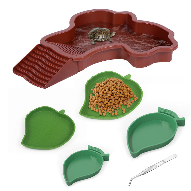 5 Pack Tortoise Water Bowl Set Reptile Bathing Pool with Ramp Leaf and Mango Shaped Reptile Food Dishes Tortoise Habitat Accessories for Turtle Lizards,Snake Feeding, Bathing, Soaking - PawsPlanet Australia