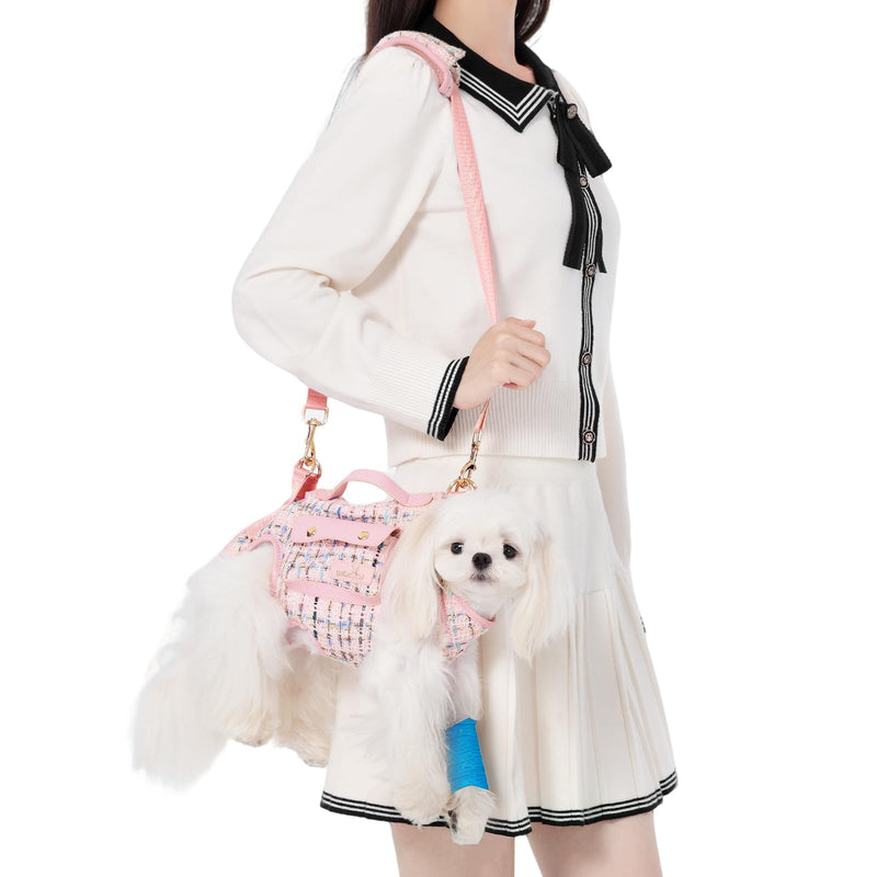 Dog Lift Harness Dog Carrier Dog VES Harness Adjustable Dog Leash with Small Puppy Treat Bag?Pink,XS? X-Small(2-5 LBS) 2.0 Pink - PawsPlanet Australia