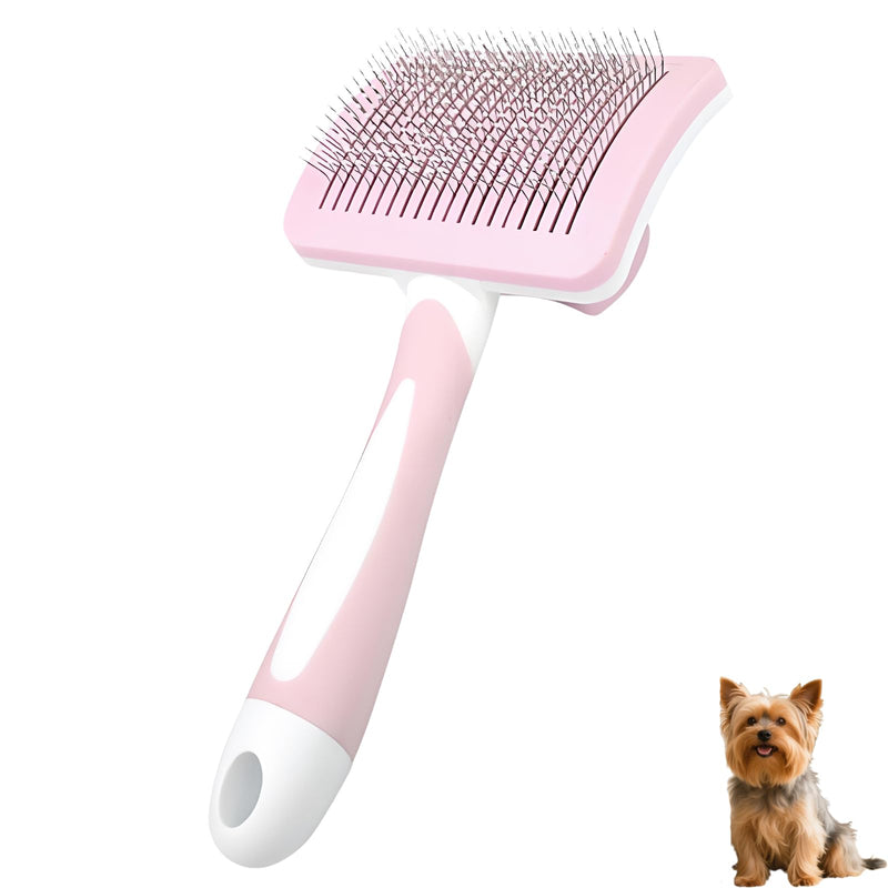 Self Cleaning Slicker Dog Brush for Small Long-Haired Breeds, One-Click Hair Removal, Puppy Essentials, Fit Yorkie, Shih Tzu, Maltese, Maltipoo, Pomeranian, Pet Grooming Tool (Light Pink) Light Pink - PawsPlanet Australia