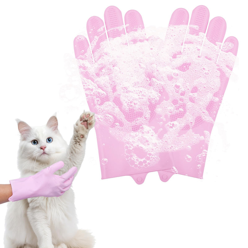 1 Pairs Cat Bathing Gloves, Dog Bath Supplies Pet Grooming Gloves Cat Bathing Supplies Pink Rubber Glove with High-Density Teeth for Pets Massaging Hair Remover Cleaning Body Bath - PawsPlanet Australia