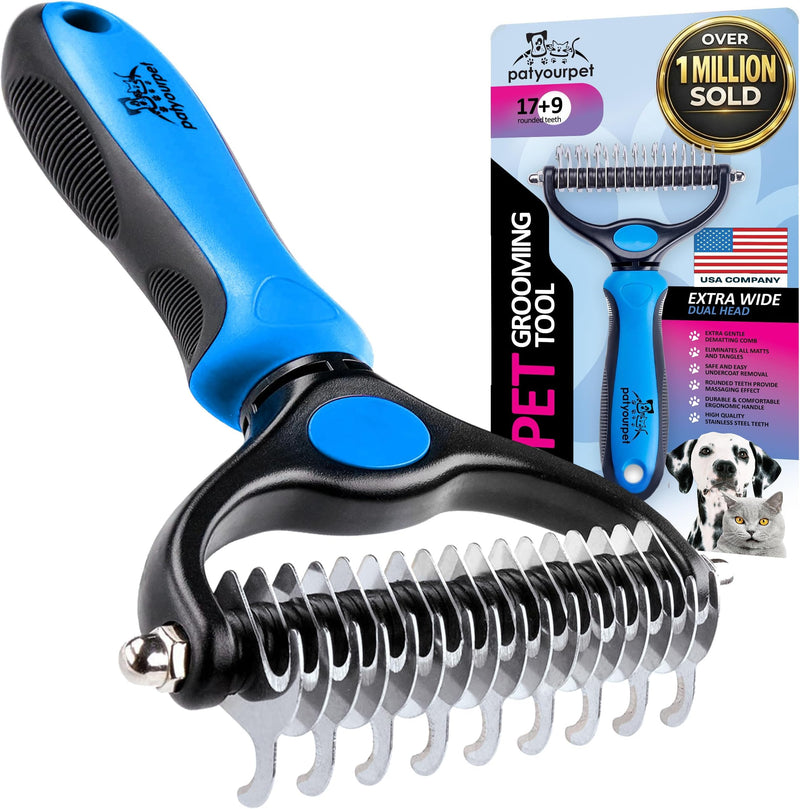 Pat Your Pet Deshedding Dog Brush For Shedding – Cat Brushes For Indoor Cats, Double-Sided Cat Brush Deshedding & Grooming Tool For Long Haired And Short Haired Dogs, Skin-Friendly Bright Blue - PawsPlanet Australia