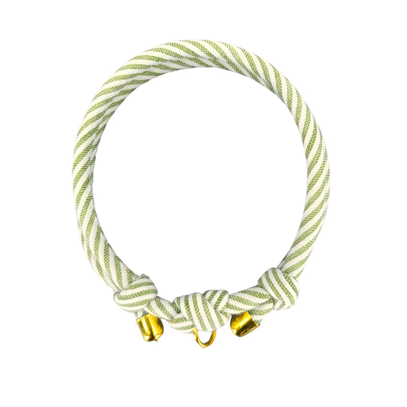 Striped 5mm Thin Cotton Pet Collar – Slip-On Collar for Dogs & Cats with O-Ring, Adjustable No Buckle for Small to Large Breeds, Soft Lightweight Rope Collar, 2 Split Rings (Green, S/M (6-13")) Green S/M (6-13") - PawsPlanet Australia