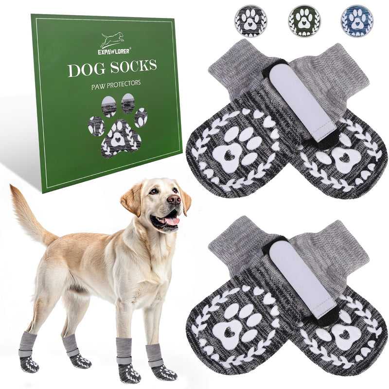 EXPAWLORER Dog Socks to Prevent Licking and Slipping, Dog Shoes for Hot Pavement, Paw Protectors for Hardwood Floors, Dog Booties for Small Medium Large Senior Large(Paw Width:3in） Grey - PawsPlanet Australia