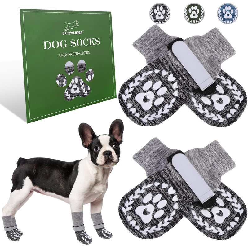 EXPAWLORER Dog Socks to prevent Licking and Slipping, Winter Dog Shoes for Cold Weather Snow, Paw Protectors for Hardwood Floors Anti-Slip, Dog Booties for Small Medium Large Senior Dogs, Black Grey M Medium(Paw Width:2.55in?