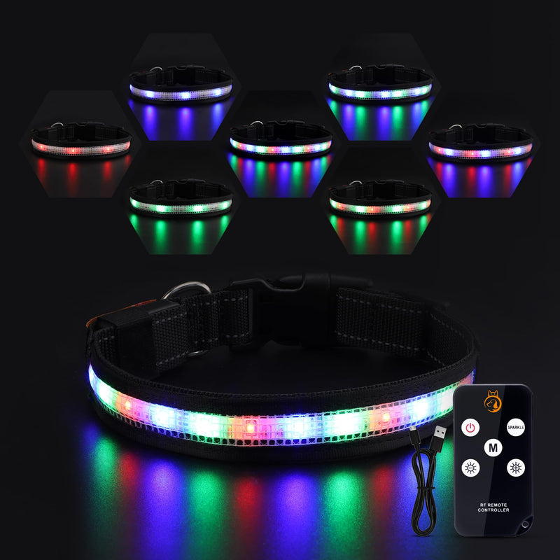 Light Up Dog Collar, USB Rechargeable, Waterproof LED Dog Collar with Remote Control, Adjustable Strap, Suitable for Small, Medium, and Large Dogs (Small) - PawsPlanet Australia